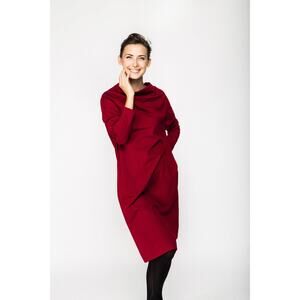 Le Muse Red Tube Dress Chic Cowl Neck Large Lagenlook Minimalist Quiet Luxury